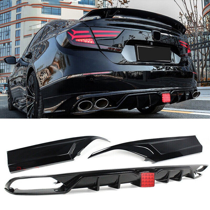 For Honda Accord Yofer 2018-22 Rear Black Bumper Diffuser Lip Spoiler+Light US N