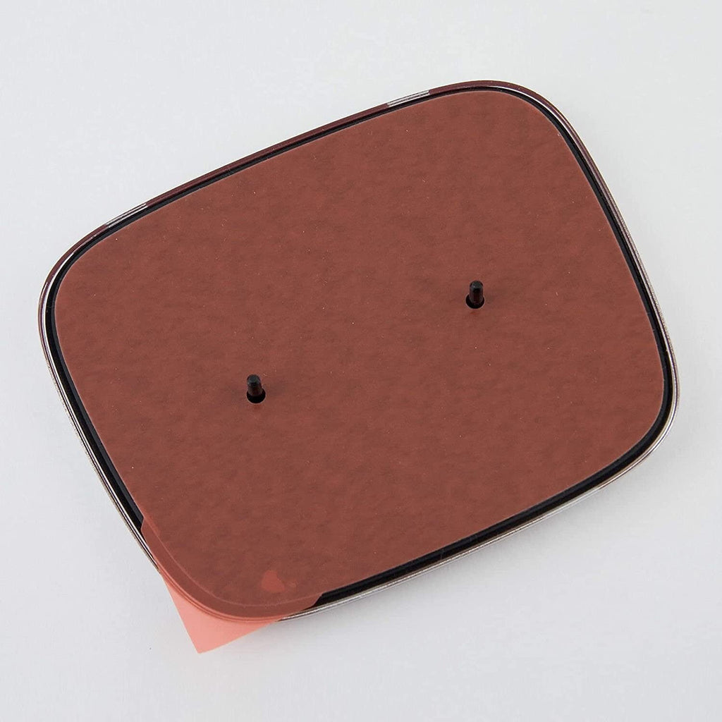 Rectangular replacement side mirror glass with brown adhesive backing on white background